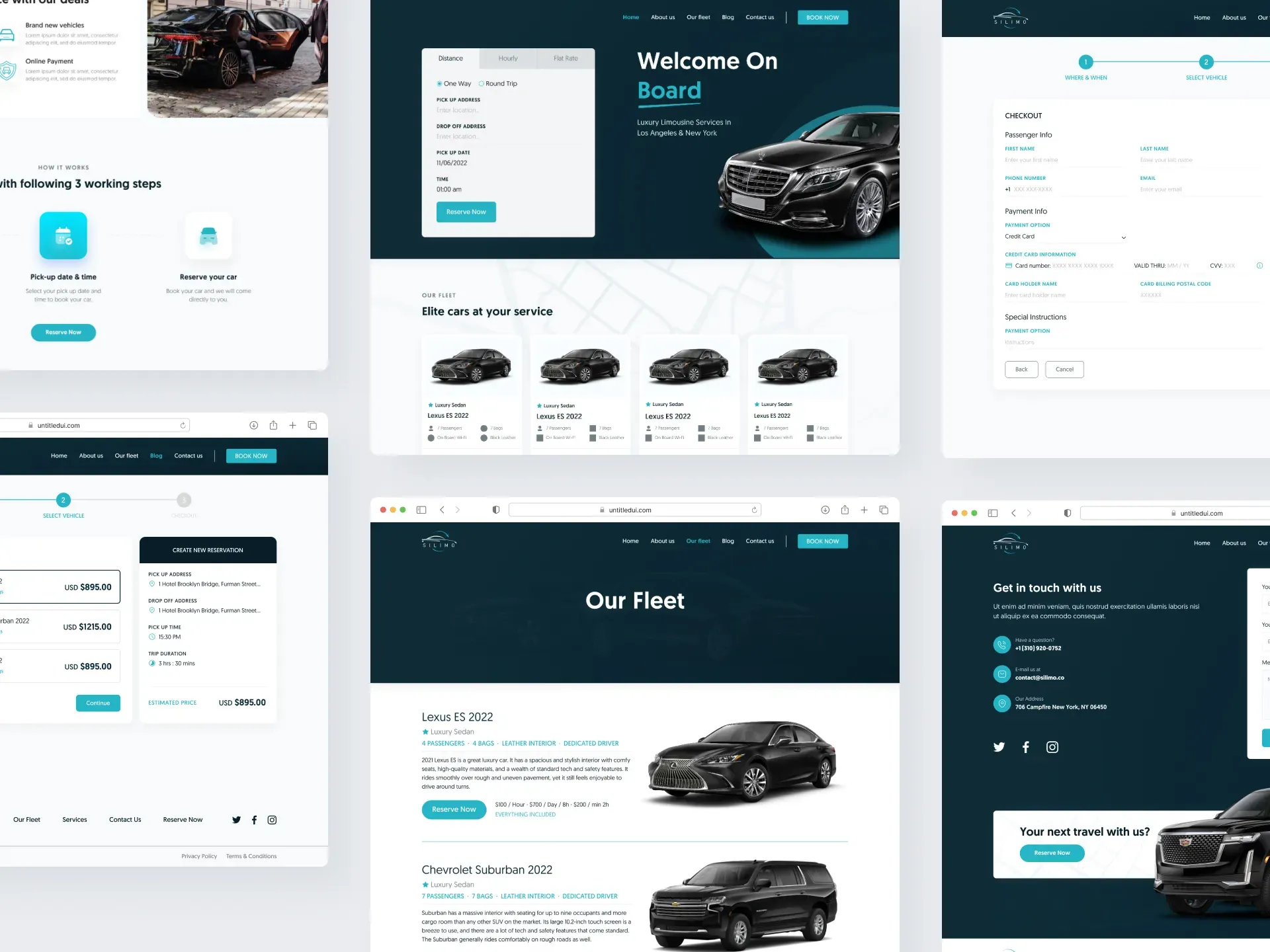 Silimo booking flow, fleet page and contact page