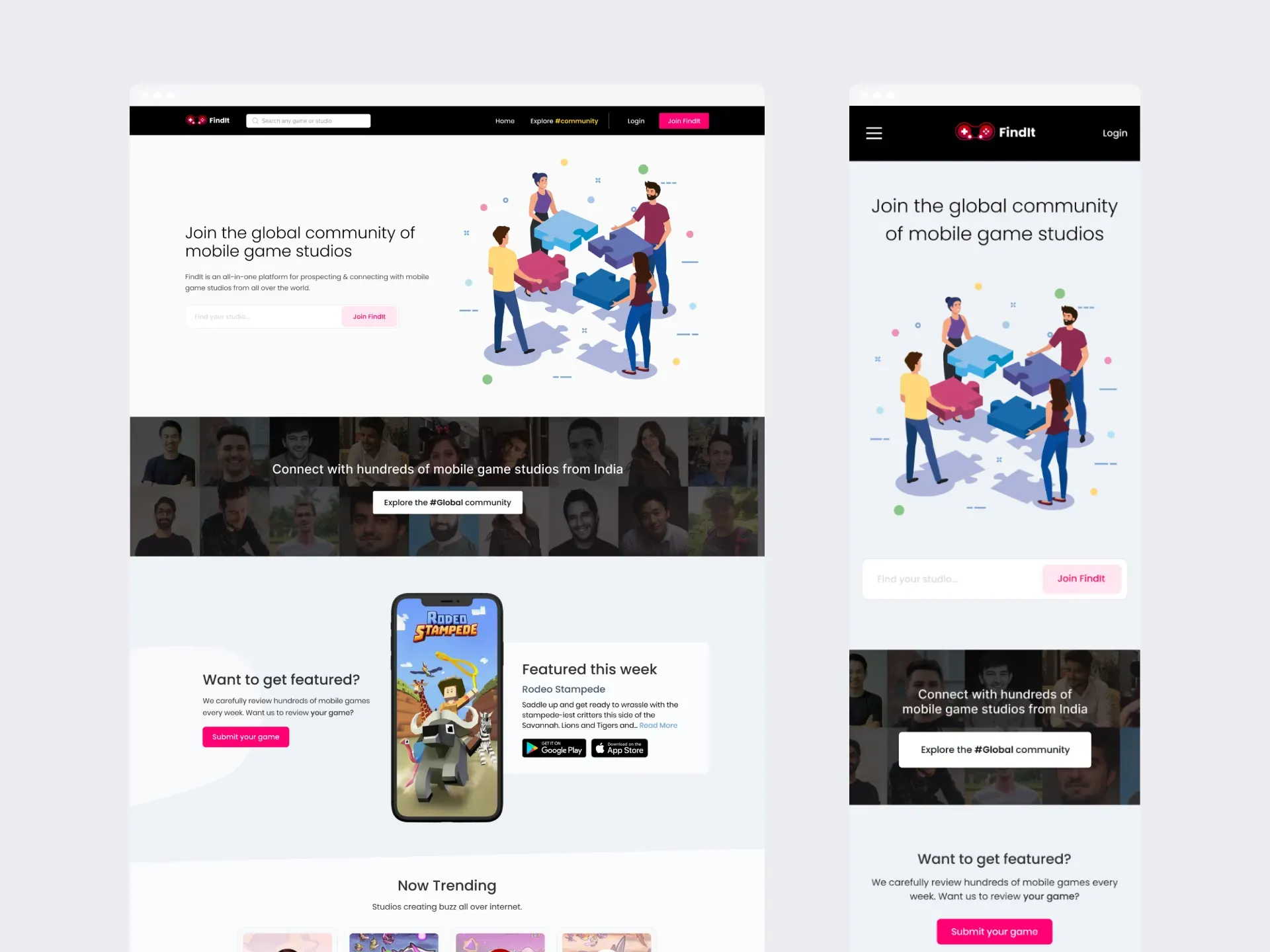 Findit landing page on desktop and mobile