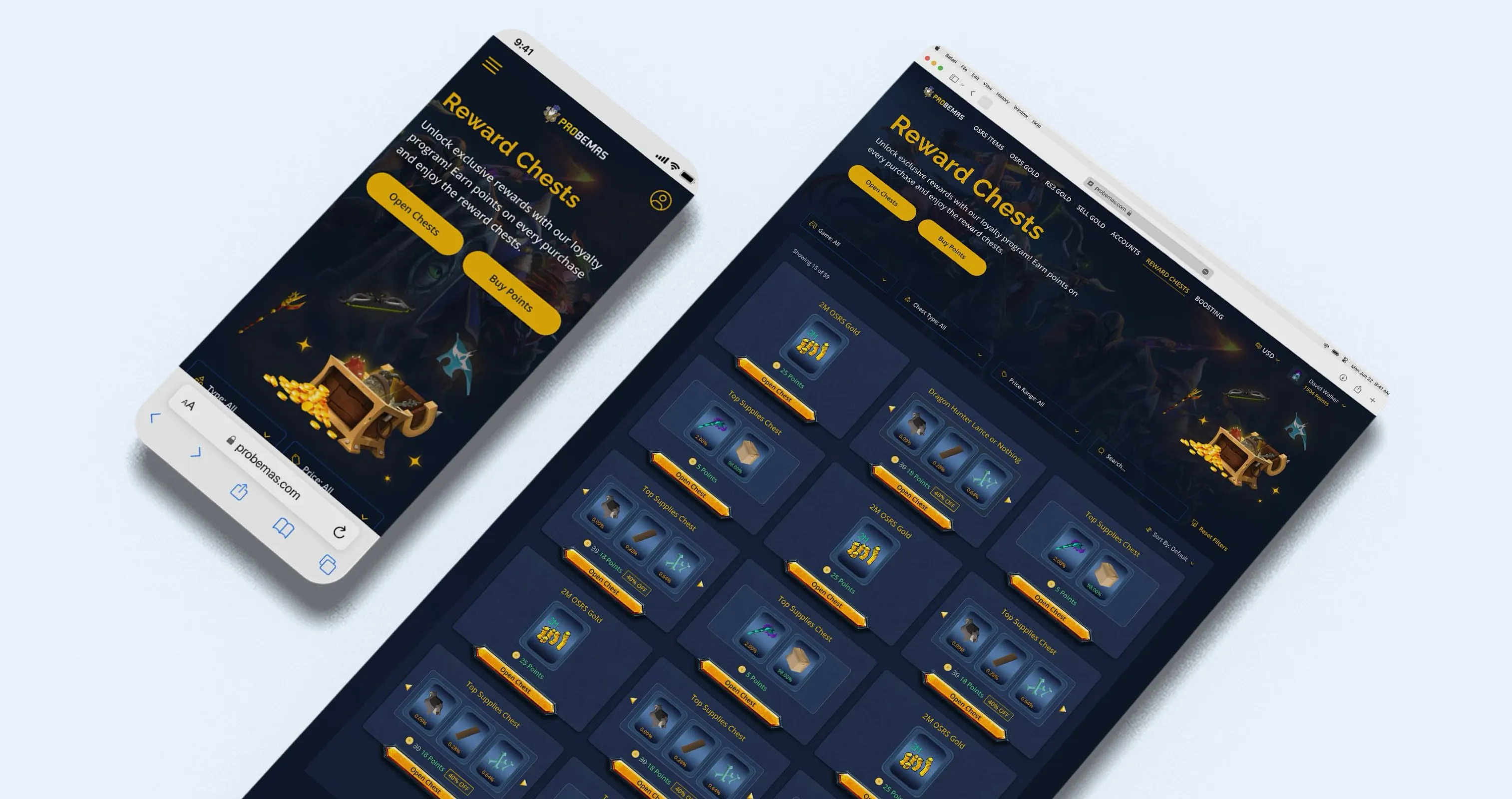 Reward Chests on mobile and desktop